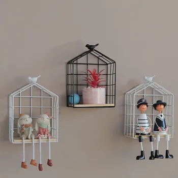 Nórdico y minimalista pájaro de hierro forjado rejilla estante creativo de la casa sala de estar decoración de la pared de almacenamiento organizador