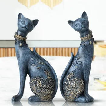 Estatuilla de Gato Decorativo de la Resina de la estatua para decoración para el hogar Europea Creativo regalo de boda de los animales de decoración para el hogar escultura WF1021