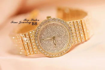 Las Mujeres De Lujo Del Reloj De Oro Rosa Diamante Vestido De Relojes De Señoras Del Acero Inoxidable De La Moda Femenina Rhinestone Bling De Cuarzo Reloj De Regalo