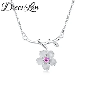 DIEERLAN Conjuntos de Joyas de diamantes de imitación de la Plata Esterlina 925 circonita flor del Cerezo, Collares de Flores para las Mujeres de la Boda de Novia
