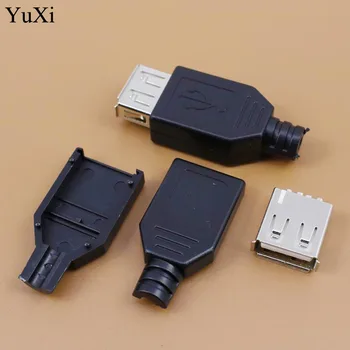 YuXi 20set Conector USB 2.0 Tipo B Hembra /Macho Tipo a USB de 4 Clavijas del Enchufe del Conector de la Soldadura Con Cubierta de Plástico Negro