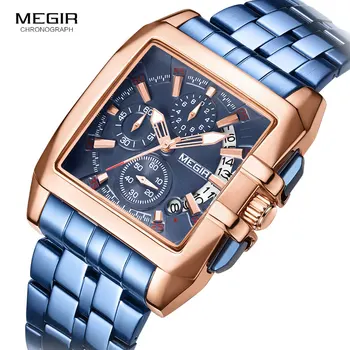 MEGIR Nuevo Reloj de los Hombres de la Marca Superior de Acero Inoxidable Impermeable Luminoso Reloj de Cuarzo de la manera de los Hombres del Cronógrafo de los Hombres Reloj de los Deportes