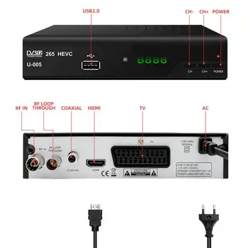 Europa DVB-T2 EAC3 Además de Receptor de TELEVISIÓN Digital Converter Box DVB T2 Sintonizador DVB-T2 H. 265 HEVC TV Decorder AC3 Compatible DVB-T H. 264