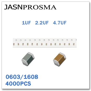 JASNPROSMA 4000PCS 0603 1608 X5R RoHS 6.3 V 10V-16V 25V 50V 10% de 1 uf 2.2 4.7 UF UF SMD de Alta calidad Condensadores de K 105 225 105 mil 475