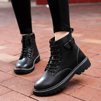 De las mujeres Botas de Invierno Cálido Plano Corto de Tobillo Botas de Moda Negro con Cremallera Zapatos de Mujer Botas de Otoño de la Plataforma de Botas de 2020