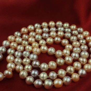 Venta caliente Elegante de largo por 88 cm suéter cadena natural 9-10mm de color de perla de agua dulce collar de la joyería de la moda