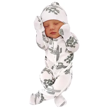 Mameluco del Bebé Mono Bebé Recién nacido Bebé Niño Niña Floral Mameluco de Mono con ropa de dormir Sombrero de Trajes Conjunto de Ropa de Bebé recién Nacido