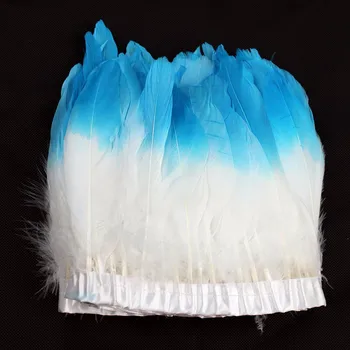 De 15 a 20 cm de blanco y azul claro clip de la pluma de pluma de ganso clip de la pluma de borde 2 metros/ropa de tela proceso de producción