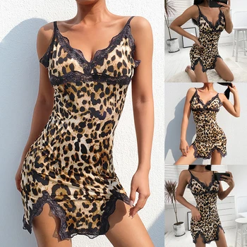 2020 las Nuevas Mujeres de Dormir Vestido de Suave Sexy de Leopardo de impresión Vestido de recolección de corto hasta la Rodilla Vestido de Verano de las Señoras Transpirable de Moda Vestido de