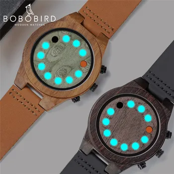 Luminoso Reloj de Madera de Ébano BOBOBIRD los Hombres Reloj de Pulsera de 12 orificios de Marcado de Nuevo Diseño relogio masculino Con Caja de Regalo zegarek meski V-S24
