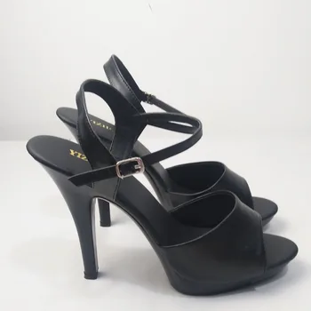 De tacón alto sandalias de plataforma de las mujeres de 2018 verano sexy sandalias de 13cm clásico lacado brillante negro y tacones