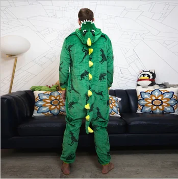 Kigurumi Mamelucos Cosplay de dinosaurio de color Verde adulto pijamas para hombres y mujeres disfraces de halloween pijamas ropa de dormir de Animales Mono