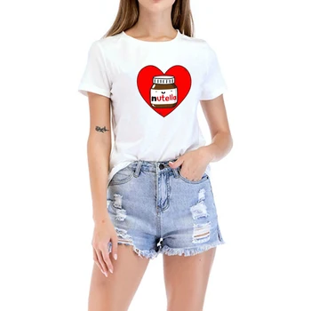 Nutella 2019 gráfico de Verano Camiseta de mujer de Manga Corta de mujer de dibujos animados Impreso Casual Camisetas Tops de la Marca T-Shirts Ropa de mujer