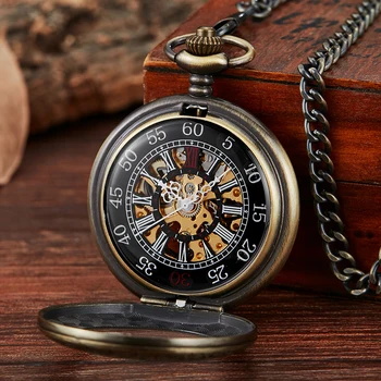 De lujo de Plata Hueca Relojes Mecánicos de línea Romana Steampunk del Vintage de la Mano de Viento Reloj Mecánico con colgante de Cadena para Hombre Reloj de Mujer