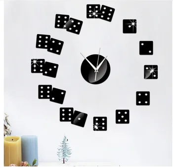 La decoración del hogar de cuarzo de bricolaje dados de fondo de la pared del reloj de los relojes de horas reloj de la sala de estar de metal Acrílico espejo