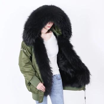 2020 ropa de invierno de las mujeres reales de mapache forro de piel de invierno de las mujeres de la chaqueta de la real cuello de piel abrigo de parkas