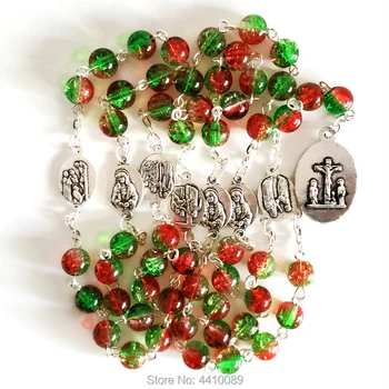 Nuevo de la Moda de los SIETE DOLORES Religiosa Rojo Verde Implosión de Acrílico Perlas de la Cadena Collar de Rosario