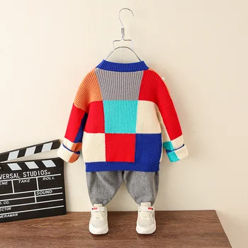 Los niños Ropa de Bebé Niños Suéteres de 2 a 7 Años de pequeños de Niños Niños Niñas de Algodón de Color bloque de Cuadros Suéter Caliente pullovers Suéter