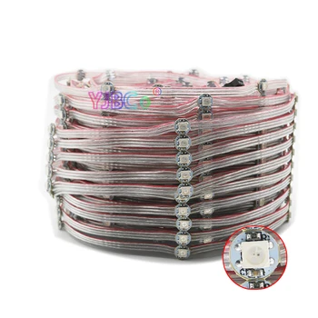 50 leds/lote de Pre-soldadas WS2812B Píxeles 5050 RGB LED Módulo del Disipador de calor de la Junta de Nodos Direccionables Individualmente 10 cm de Alambre