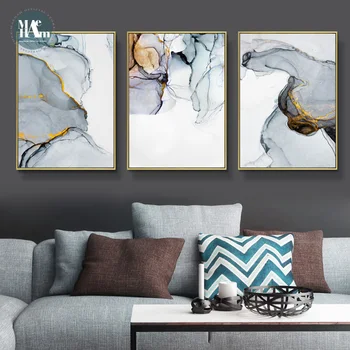 Nórdicos Morden Abstracto Azul-gris de la línea de Arte de la Pared de la Lona de Pintura de Oro de humo Azul de Arte de la Impresión del Cartel de la Pared de la Imagen para la Sala de estar