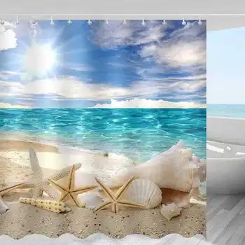 Decoración para el hogar en el Sol Concha de la Ducha del baño de la casa de la Decoración de Productos Impermeable de la playa de Arena cortina de baño