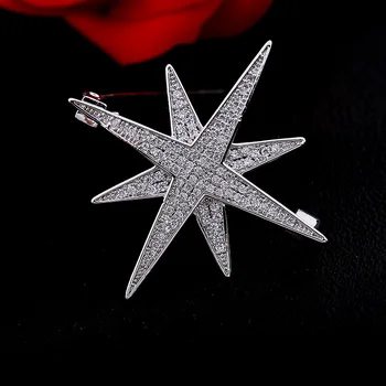 Brillante Lleno de Micro Pave Claro CZ Doble Capa de 8 puntos de Pequeña Explosión de Estrellas de Star Broche de Pines para la Bolsa de Sombrero de cuello en V Vestido de Suéter de Accesorios