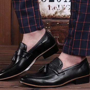 De Vestir para hombres de Cuero Zapatos Mocasines, Zapatos de Negocio Clásico de la Borla Habitual de los Hombres Calzado Formal Plana Zapatos de Hombre Casual Zapatos de Becerro