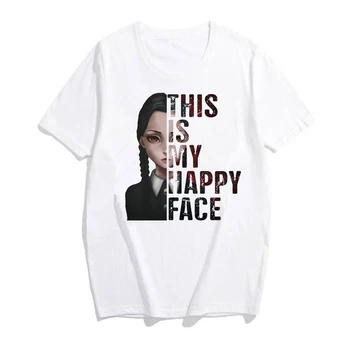 Esta Es Mi Cara Feliz miércoles Addams Camisa de Familia Addams T-shirt Fresco de Halloween Tees Niñas Estética Camiseta Tops Tumblr