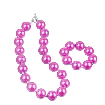 2019 de la Moda Caliente de la Perla Rosa Bebé Niña Grueso Collar de Perlas Conjunto de Niños Grueso de goma de mascar Collar de las Pulseras para los niños