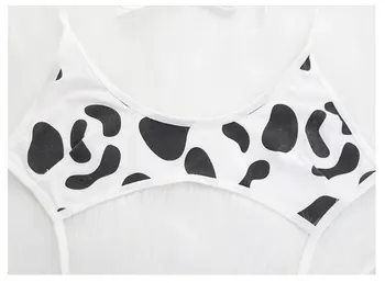 Kawaii Lencería Teddy Vaca de Impresión Mini sin Respaldo de Una Pieza Bikini Body de Lencería para Mujeres Pijama Mono Sexy Lencería