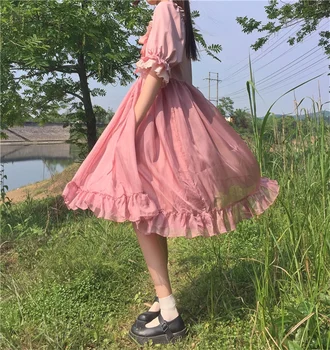 Dulce Japonés Kawaii Lolita Rosa, Negro Vestidos De Verano De 2020 Preppy Estilo De Las Mujeres De Una Línea De Puff Manga Arco De Ropa De Mujer Vestido De Fiesta