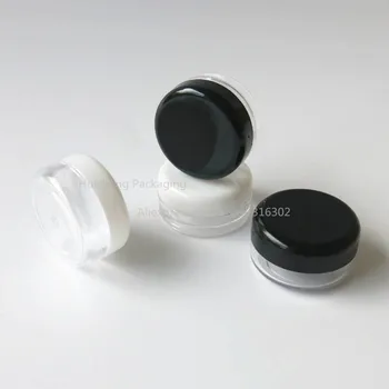 100 x 3g de Viaje Mini blanco negro Vacío de la crema frasco envase cosmético plástico de la botella de muestra de maquillaje frasco de envases cosméticos