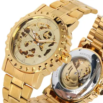 GANADOR Transparente Golden Caso de Lujo de Diseño Casual para Hombre de los Relojes de la Marca Superior de Lujo Mecánico Automático Esqueleto Reloj de FORSINING