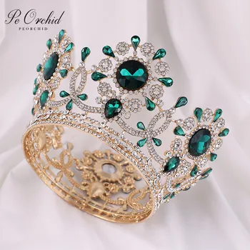 PEORCHID 2021 de Lujo de Cristal Lleno de Novia de la Corona de Miss Universo Big Crown Tiara de la Mujer de diamante de imitación de Novia de la Boda Accesorios