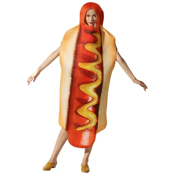 Adultos Niños Divertido Impresión 3D de Alimentos Salchicha Hot Dog Disfraces de Halloween de las Mujeres de los Hombres de la Familia de Un Pedazo de Pizza de Disfraces de Carnaval de Alimentos Vestuario