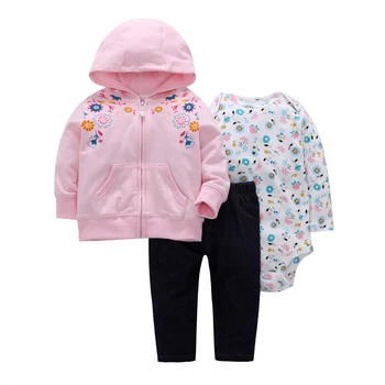 Conjunto de ropa para bebé niña con capucha chaquetas+romper+pantalones ropa del recién nacido traje traje de chándal de 2019 unisex nueva nacido traje de algodón