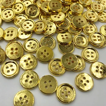 100 piezas de Oro Botones de Plástico de 15 mm de la Costura Artesanal 4 Agujeros PT190