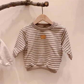 2020 nuevo bebé a rayas Sudaderas otoño de algodón holgada camiseta de manga larga de los niños y las niñas Corea ropa