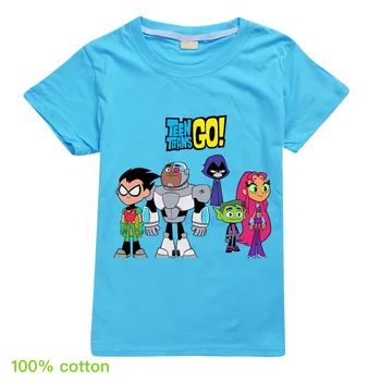 Estilo de dibujos animados Tops Camisetas+Manto de Verano Teen Titans GO Impresión de Niño de Manga Corta T-Shirts de Algodón Niños Ropa de Moda Niños Niñas