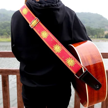 Caliente-venta del telar jacquar de la Guitarra Correas de Mano Negro Bordado de Girasol de la Serie Tricolor