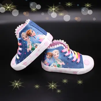 Zapatos de niños, para Niñas, Zapatillas de deporte Elsa Anna Princesa de Lona de los Zapatos de los Niños de Mezclilla Ejecución de Deporte Bebé Grandes Zapatillas de deporte Zapatos de las Niñas