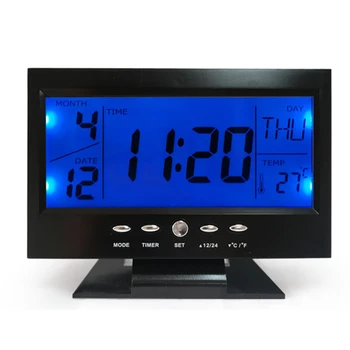 Creativo 7 Idioma de Voz de Control de luz de fondo del LCD Digital de Reloj de Alarma de la Pantalla Grande Calendario de Temperatura Alarma de despertador Reloj de Mesa