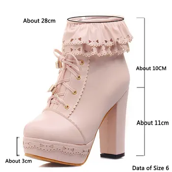 SARAIRIS Damas Botas de Tobillo de las Mujeres Zapatos de Dulce de Encaje Lolita Encantadora Cosplay de la Plataforma de las Señoras zapatos de Tacón Alto Botas de Mujer Más el Tamaño de 48