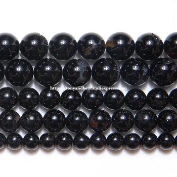 Libre de Envíos B Naturales de calidad Auténtico Negro Turmalina Piedra Redonda Suelta Perlas 15