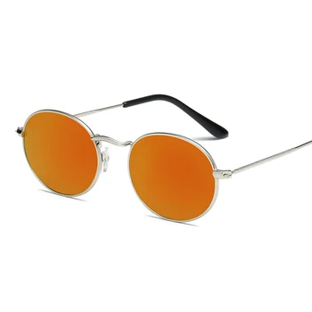 La luz de metal gafas de la mujer de las gafas de sol retro ronda marco colorido de película en color de las lentes