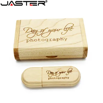 JASTER(más de 10 PCS LOGO gratis)Creativas y Originales de Madera usb+Caja pen drive de 32 gb 16 GB 64 GB usb Flash Drive Memory Stick Regalo de boda