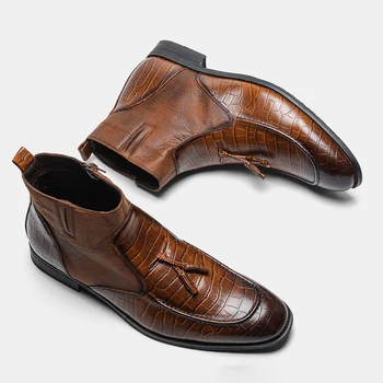 40-46 de la marca de los hombres botas de WOOTTEN de calidad Superior guapo cómodo primavera Retro botas de cuero #KD5285C3