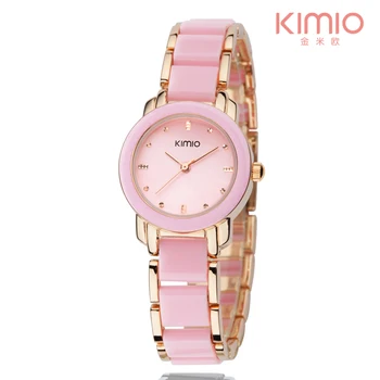 Kimio marca original de Damas Simulado de cerámica Pulsera de cuarzo Reloj de moda, reloj casual de las mujeres de oro rosa reloj montre femme