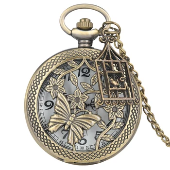 De bronce de la Mariposa y la Flor de Estilo Retro Collar de Reloj de Bolsillo de la Cadena de Steampunk Colgante de Cuarzo Llavero Reloj Reloj con el Accesorio de 2020