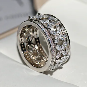 De alta calidad de bohemia blanco circón anillo de las mujeres de la boda de fiesta de compromiso anillo de la joyería de regalo de aniversario